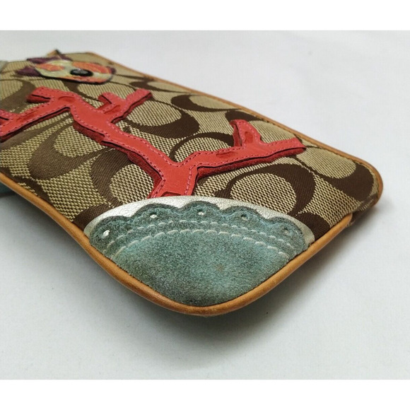 Coach Signature Brown Canvas Suede Fish Coral Reef Wristlet - Coin Wallet - Picture 8 of 13